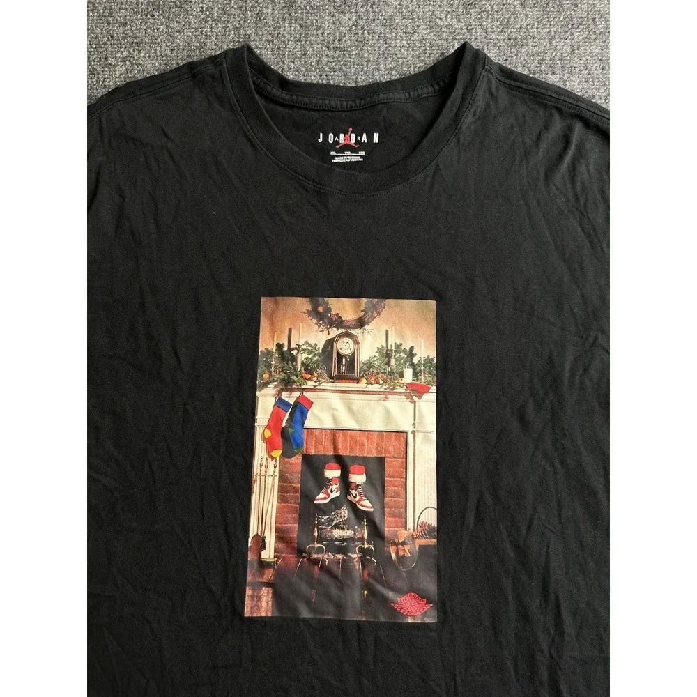 Mens Jordan Holiday Graphic Long Sleeve T Shirt Black, Size 2XL
